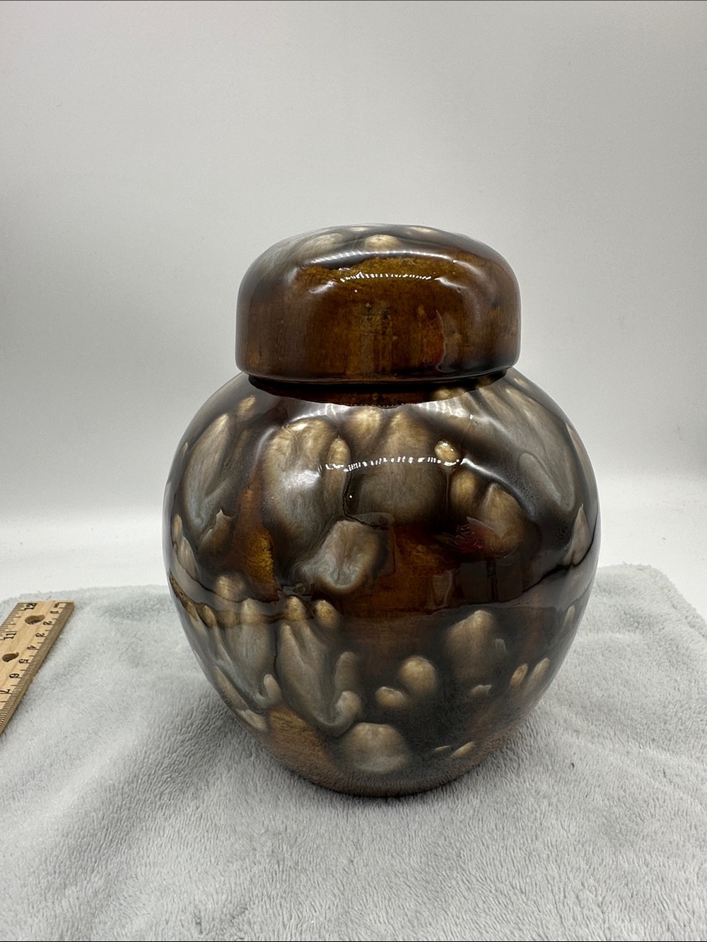 Vintage Ceramic Earth-Tone Glazed Studio Pottery Ginger Jar/Vase circa 1988